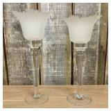A Pair of Tall Clear and Frosted Glass Tulip Shape