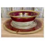 A Large Bohemian Style Cranberry Flash and Gilt Gl