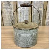 Antique Mottled Galvanized Steel Lidded Lunch Pail
