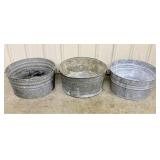 Three Vintage No. 2 Galvanized Steel Round Wash Tu