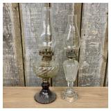 Two Vintage Glass Kerosene Lamps with Optic Swirl
