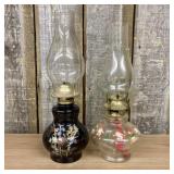 A Pair of Vintage Miniature Hurricane Oil Lamps wi