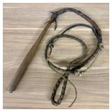 Antique Braided Leather Quirt with Turned Wood Han