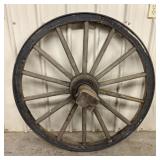 Antique Fourteen Spoke Wooden Wagon Wheel with Axl
