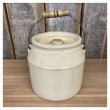 Antique Stoneware Utility Jar with Lid and Wire Ba