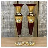 A Pair of Murano Style Ruby Red Glass Vases with H
