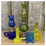 Collection of Five Vintage Glass Miniature Oil Lam