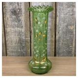 Antique Victorian Hand Blown Green Glass Vase with