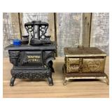 Two Antique Miniature Cast Iron Toy Stoves