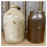 Two Antique American Salt-Glazed and Albany-Slip G