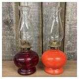 A Pair of Vintage Glass Oil Lamps with Plume & Atw