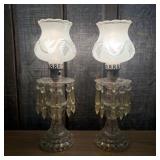 A Pair of Vintage Frosted Glass Boudoir Lamps with