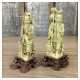 A Pair of Chinese Carved Soapstone Fisherman Figur