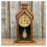 Antique Wood Chapel Style Mantel Clock Attributed