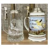 Two Bald Eagle Motif Lidded Beer Steins Including