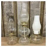 A Trio of Vintage Glass Kerosene Oil Lamps