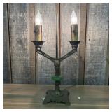 Art Deco Two-Light Electric Table Lamp with Green