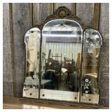 Venetian Style Etched Glass Triptych Mantel Mirror