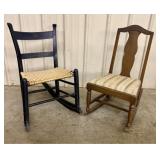 Two Antique American Armless Sewing Rockers in Hit