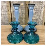 An Assortment of Four Vintage Blue Satin and Teal