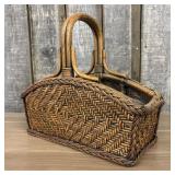 Vintage 1970s Woven Rattan and Wicker Magazine Rac