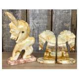 A Trio of Mexican Hand-Carved Onyx Stone Decorativ