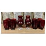 A 12-Piece Collection of Red Glass Tableware Attri