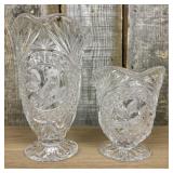 A Pair of Lead Cut Crystal Pitchers with Frosted B