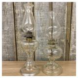 A Pair of Antique Clear Pressed Glass Kerosene Lam