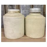A Pair of One Gallon Stoneware Canning Jars with M
