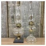 Two Antique Glass Kerosene Oil Lamps Including One
