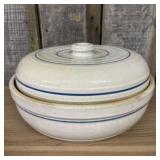 American Banded Stoneware Lidded Casserole Dish