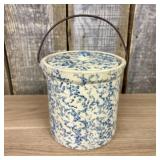 American Blue and White Spongeware Stoneware Crock