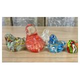 Four Hand-Blown Art Glass Bird Figurines Including