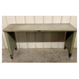 Mid-Century Industrial Metal Work Table with Green