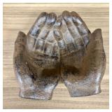 Cast Iron Cupped Hands Decorative Dish in Rust Fin