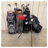 An Assortment of Golf Bags and Mixed Clubs Includi