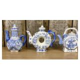 A Trio of Chinese Style Blue and White Porcelain D