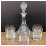 A Set of Floral Etched and Cut Glass Drinkware Inc