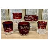 A Group of Five Antique American Ruby-Stained Souv