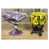 Two Vintage Art Glass Vessels Including a Purple S