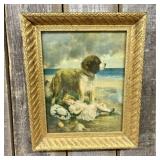 Antique Chromolithograph of a St. Bernard Guarding