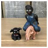 Cast Iron Black Americana Boy Riding Pig Still Ban