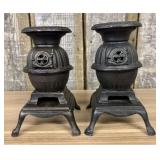 A Pair of Vintage Miniature Cast Iron Potbelly Sto
