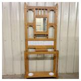 Handcrafted Oak Hall Tree with Beveled Mirror and