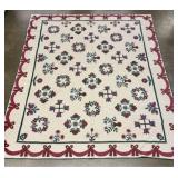 Large Hand-Appliqued and Hand-Quilted Cotton Bed Q