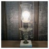 Vintage Glass Hurricane Boudoir Lamp with Prisms a
