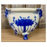 Large Flow Blue Earthenware Tripod Jardiniere with