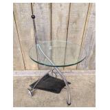 Modern Chrome and Glass Mobile Side Table with Tex