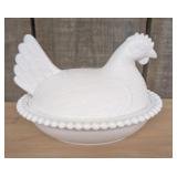 Indiana Glass White Milk Glass Hen on Nest Covered